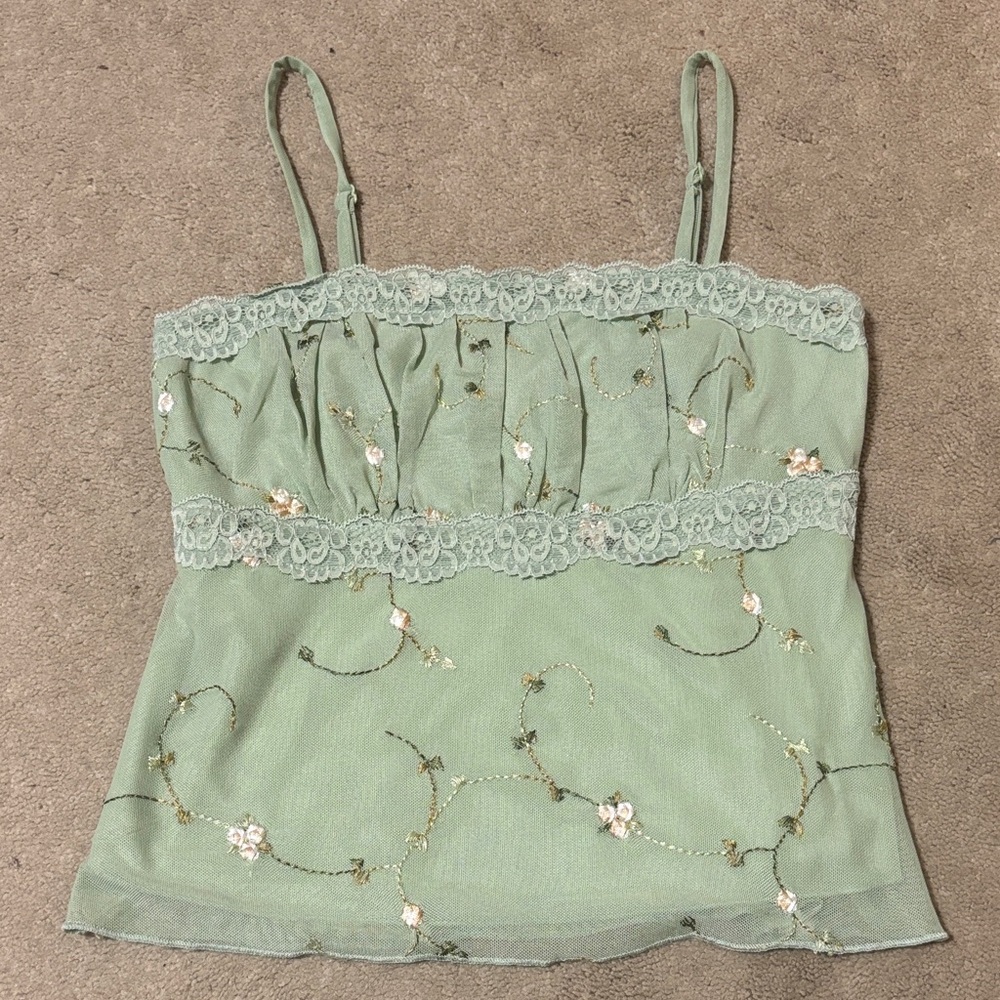 Floral Embroidered Green Camisole